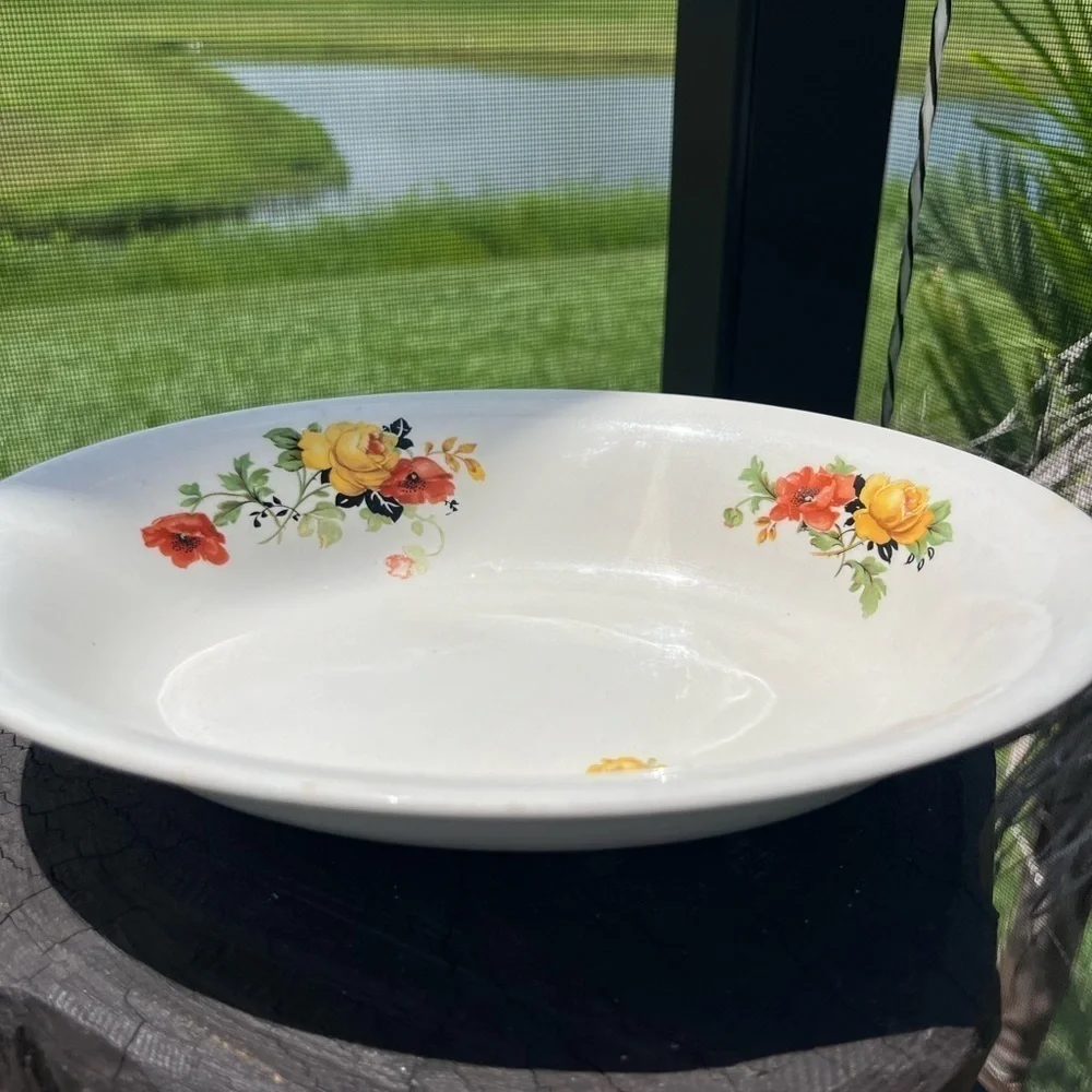 Vintage Rare China Homer Laughlin Serving Bowl Poppy & Golden Rose 1930's